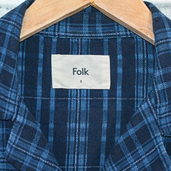 FOLK Clothing Men's Junction Shirt button up indigo check size 3 - Picture 2 of 7